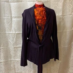 Deep purple cardigan with front belt tie